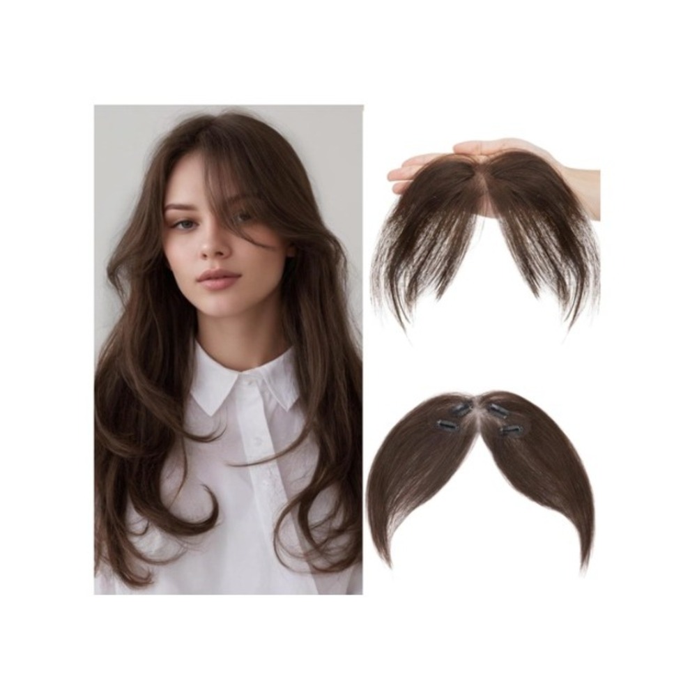 Benehair Clip in Bangs Real Human Hair Dark Brown Side Curtain Fringe Hairpiece